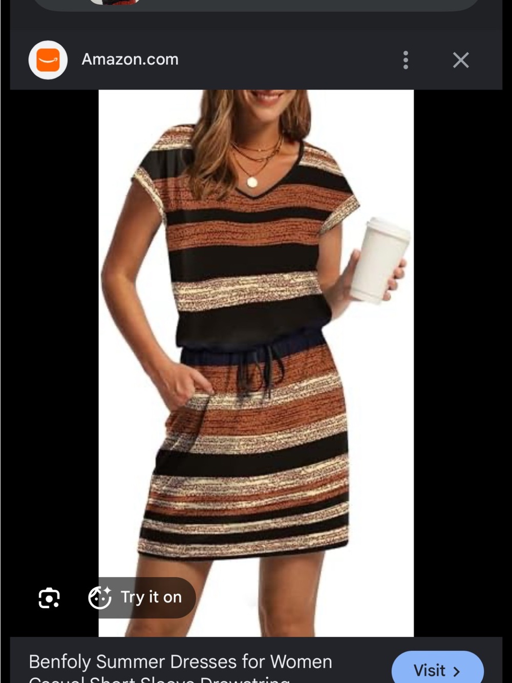 Casual Striped Mini Dress in Black and Rust